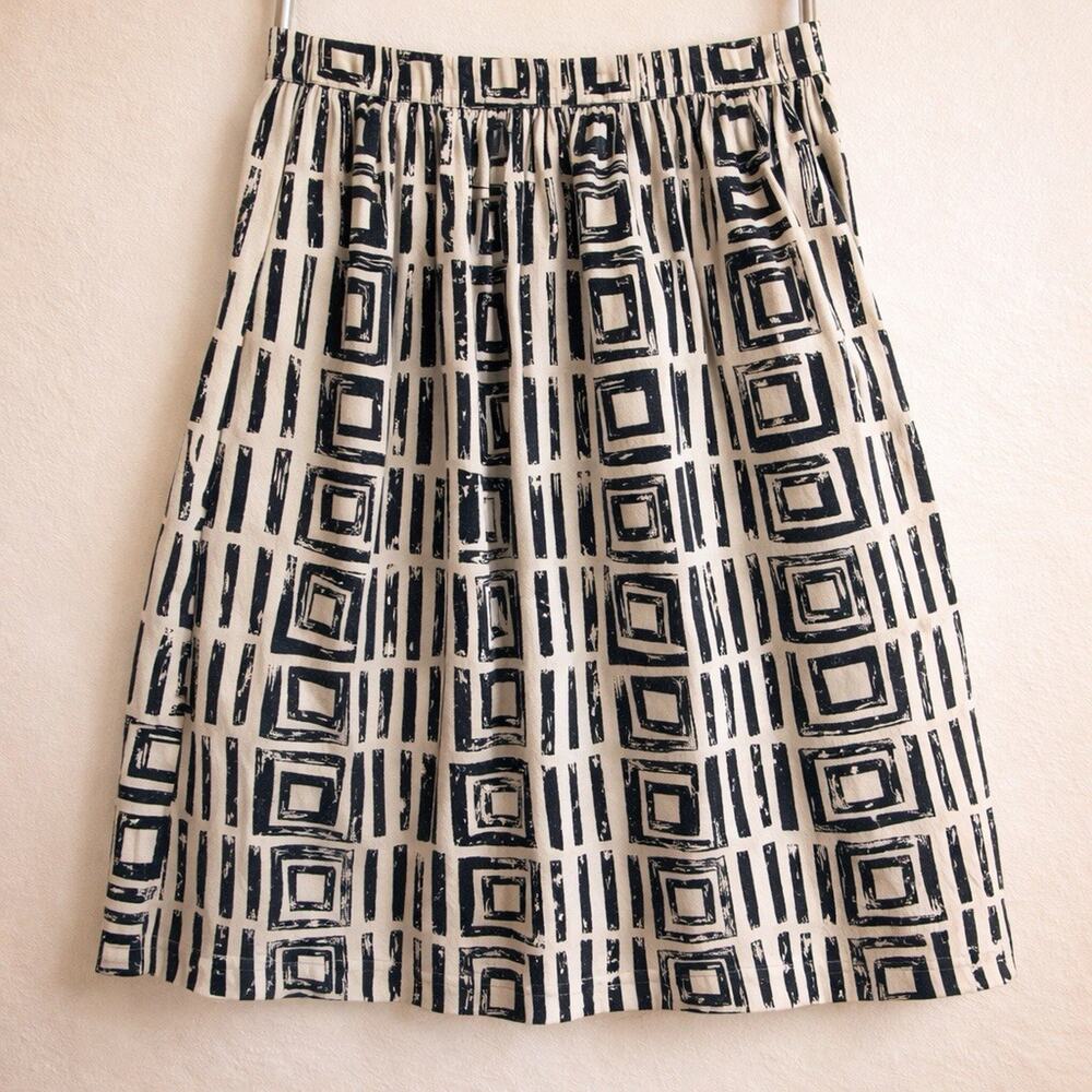 Vintage 80s Personal Petites Boho Luxe Silk A Line Geometric Skirt 6 Abstract